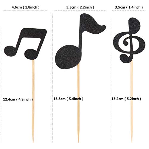 Newqueen 24 Pack Music Note Cupcake Toppers Black Glitter Musical Symbols Cupcake Picks Baby Shower Birthday Party Cake Decoration #TOP1