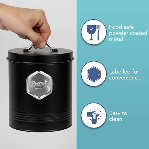 HEFTMAN Black Kitchen Canister Set - Stylish 5 Piece Kitchen Storage Canisters for Bread, Biscuits - Sugar Coffee Tea Storage Set with Airtight Lids, Labelled Containers (5 PCS) - Cosy Home Interiors HEFTMAN Black Kitchen Canister Set - Stylish 5 Piece Kitchen Storage Canisters for Bread, Biscuits - Sugar Coffee Tea Storage Set with Airtight Lids, Labelled Containers (5 PCS) - Image 3