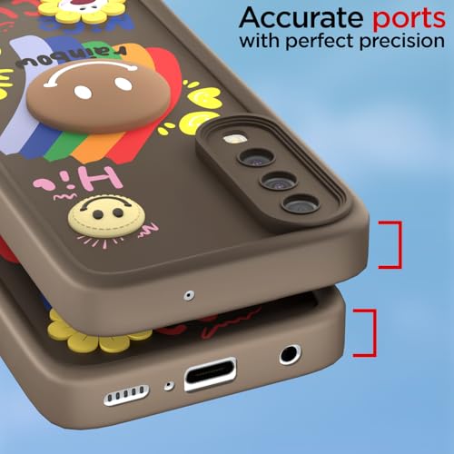 Image of Pikkme Back Cover for Samsung Galaxy A50 / A50s / A30s | Soft Silicone| Cute Rainbow Smile & 3D Cartoon Flower Design | Shockproof Raised Camera Protection Bumper Case (Brown)