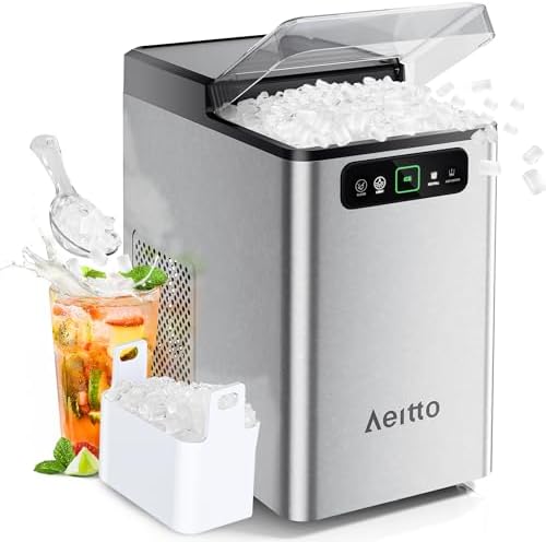 Aeitto Nugget Ice Maker 40Lbs/24H, Countertop Soft Chewable Ice Pebble Ice Machine, One-Click Operation, Auto Self-Cleaning Ice Makers with Scoop&Basket for Home, Office, Kitchen, Party (Silver) : Appliances
