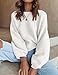 ZESICA Women's Crew Neck Long Lantern Sleeve Fall 2025 Casual Loose Ribbed Knit Solid Soft Pullover Sweater Tops,White,X-Large