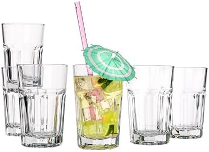 Vikko Drinking Glasses, 9 Ounce Glass Cups, Durable Glasses Drinking Set of 6, Stackable Water Glasses, Highball Glasses, Heavy Base Tumblers & Water Glasses, Dishwasher Safe Cups for Kitchen 9 Ounce- Set of 6