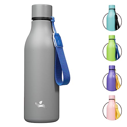 Image of Konokyo Insulated Water Bottle with Strap,18 oz Double Wall Stainless Steel Vacuum Bottles Metal Water Flask,Gray