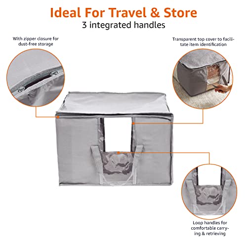 Amazon Basics Canvas Closet Storage Bag with Window and Handles - 23.6 x 17.7 x 11.3 Inches, Gray