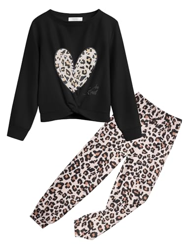 Image of Arshiner Girls 2 Piece Outfits Fashion Twist Front Tracksuit Long Sleeve Pullover Sweatshirt Sweatpants Jogger set Sweatsuit