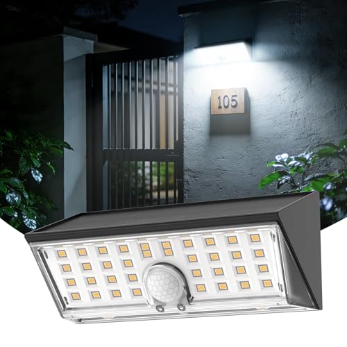 Smiling Shark ソーラーライト WL06-L【パワーアップ版・高輝度500LM・より広い範囲照射】高感度センサーライト 屋外照明 高効率太陽光発電 4モード調光 両面発光 自動点灯/消灯 省エネ 1200mA大容量バッテリー 長持ち電池 IP65防水 防犯ライト 玄関灯 取り付け簡単 壁掛け ガーデン・廊下・庭・玄関・駐車場・応急/防災対応（白光・1個セット）