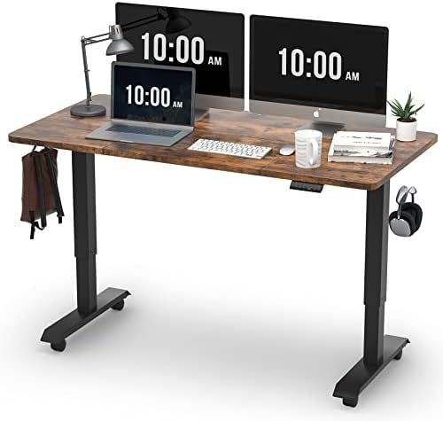 Monomi Electric Standing Desk, Height Adjustable Desk 55x 28 Inches, Ergonomic Home Office Sit Stand Up Desk with Memory Preset Controller (Black Frame/Rustic Brown Top)