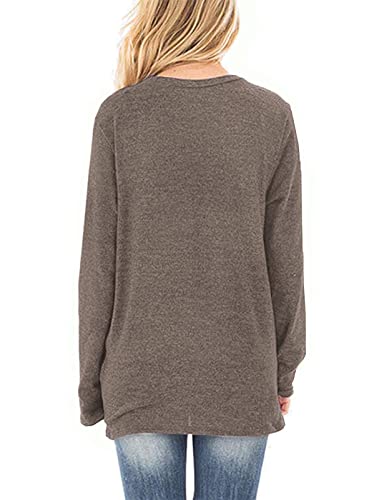 Image of SimpleFun Womens Tops Long Sleeve Shirts V Neck Loose Twist Knot Fall Tunic