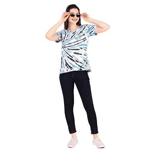 Image of Stories.Label Women's Tie Dye Printed Cotton Tshirt in Ribbed Neck, Regular Fit Half Sleeves Tops for Girls Stylish (Size S - 5XL)