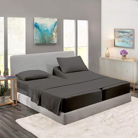 Rajlinen Split King Sheets Sets for Adjustable Bed-Giza Sheets-100% Certified Giza Cotton Sheets Set-5Pc Set with 2 Fitted Sheet, 1 Flat, 2 Pillow Cases-Split King Size 5 Piece Sheet Set-Dark Grey Cover