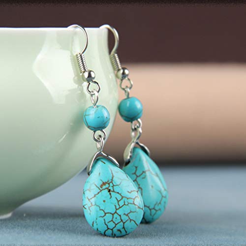 Fityle Temperamento Textura Turquesa Brincos Noiva Dangle Drop Ear Rings Azul, Meticuloso Trabalho A