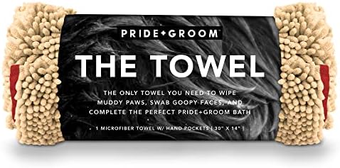 PRIDE AND GROOM The Towel – Thick, Soft, Super Absorbent Microfiber Towel for Dogs & Pets That is Odor Resistant, Quick Drying, Holds 7 Times its Weight in Water and Has Dual Pockets for Your Hands