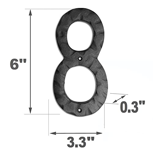 Image of NACH House Numbers for Outside, 6 inch Black Address Numbers for House - Number 8 - Rustic Numbers for Outside with Mounting Hardware