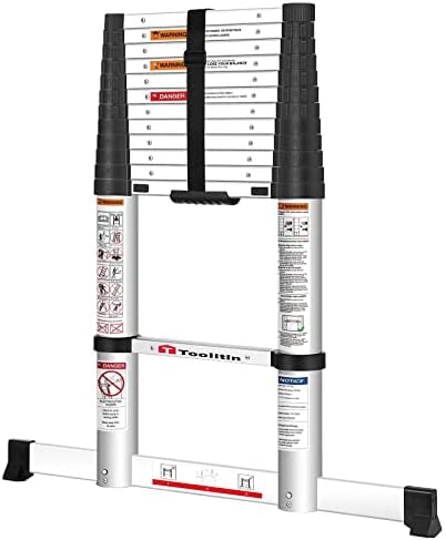 TOOLITIN Telescopic Ladder 3.8M/12.5ft Aluminium Loft Ladder Extendable Telescopic Ladders Portable Extension Ladder Multi-Purpose Collapsible Ladders for Household or RV Work 330lb/150kg Capacity