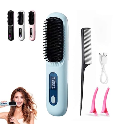 Brosse pour cheveux courts électrique pour lissage rapide bleu