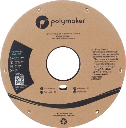 Image of Polymaker PA6-GF Nylon Filament 1.75mm 0.5kg Grey Glass Fiber Nylon 3D Printing Filament - PolyMide PA6-GF Warp Free 3D Printer Filament