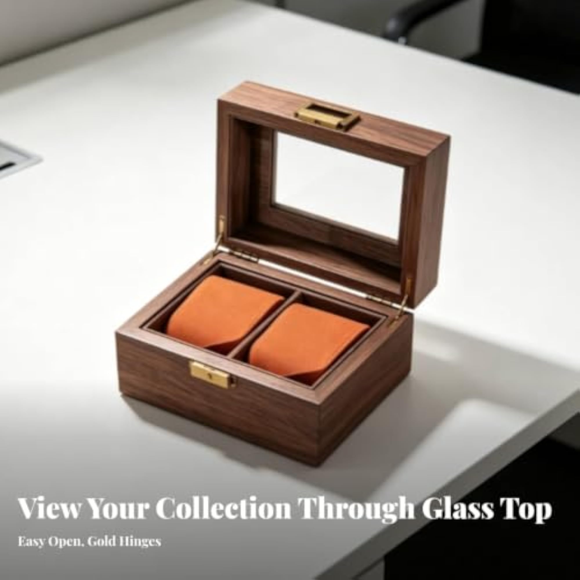 Classic Velvet Lined Watch Storage Box for 2 Watches