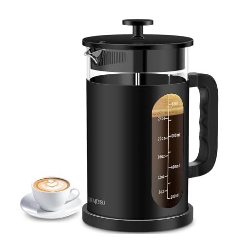 Image of QUQIYSO French Press 34oz, Stainless Steel & Thickened Glass Coffee Press | French Press Coffee Maker,Heat-Resistant Borosilicate Glass,Easy to Clean,Tea Brewer Suitable for Kitchen Party Gifts(Black)