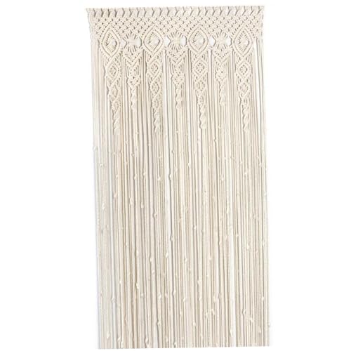 BEAHING Cortinas Bohemias de macramé Tejido de algodón, 37x79 Pulgadas, Cortinas de Hilo Beige, Decorativas para Colgar, Divisor de habitación Bohemio para Ventana, Puerta, Armario, sin Varilla
