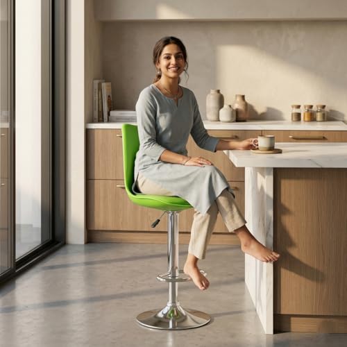 Image of activa Rapid Bar Stool Chair with Height Adjustable Design, Padded Seat & Footrest | Modern Metal Counter Stool for Kitchen, Home, Bar & Cafe Seating | Durable Comfort Chair (Green, Set of 2)