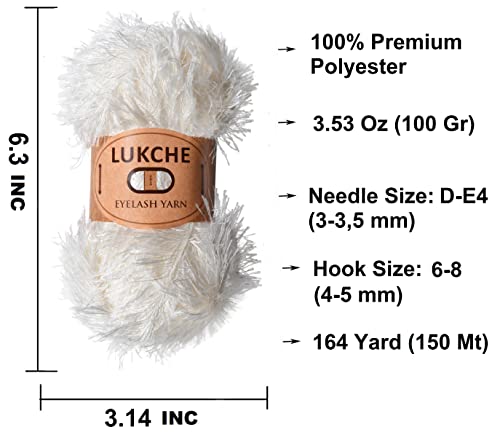 Image of Eyelash Fun Fur Yarn Premium 100% Polyester 164 Yds (150 Mt), 3.53 Oz (100 Gr) Colorful Crochet Yarn Dıy Hand Knitting. (Cream, 1 Skein)