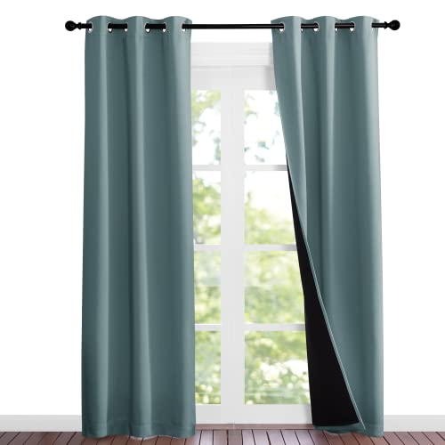 Image of NICETOWN Greyish Blue Blackout Curtains 84 inches Long, Full Light Blocking Drapes with Black Liner for Nursery, Noise Reducing Thermal Insulated Draperies for Doorway (2 Pieces, 37 inch Wide Each Panel)