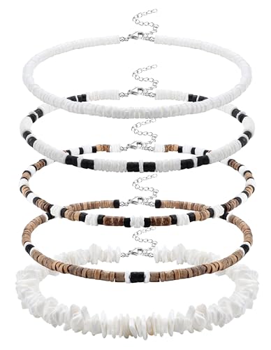 FIOROYAL Collar surfista para hombre, concha de Puka, collar de concha de mar, collar de playa, Acero inoxidable