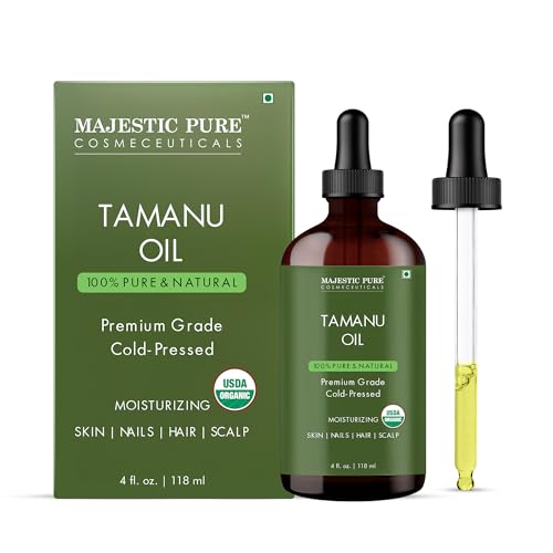 Majestic Pure Tamanu Oil 4 oz - 100% Pure & Natural - USDA Certified - Cold Pressed Carrier Oil for Face, Body, Lips, Nails, Shampoo & Conditioner