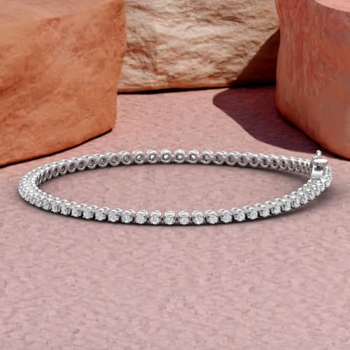 Image of 1 to 6 Carat Prong Set Round Cut Natural Diamond Tennis Bracelet for Women in 14K Gold (7 Inch) (I1-I2 Clarity)