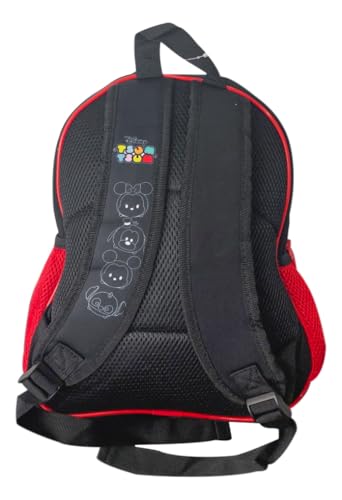 Mochila Escolar Infantil Mickey Mouse Disney Tsum Tsum, Alça de Costas Acolchoada, Preto/Vermelho