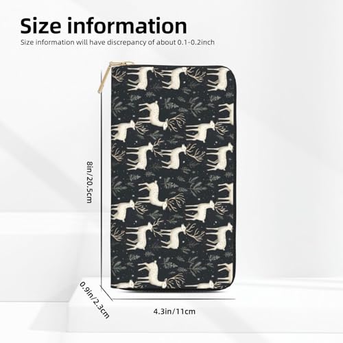 Leather Thin Slim Wallets for Women & Men - Deer Plant Print Card Wallet Holder with Zipper2