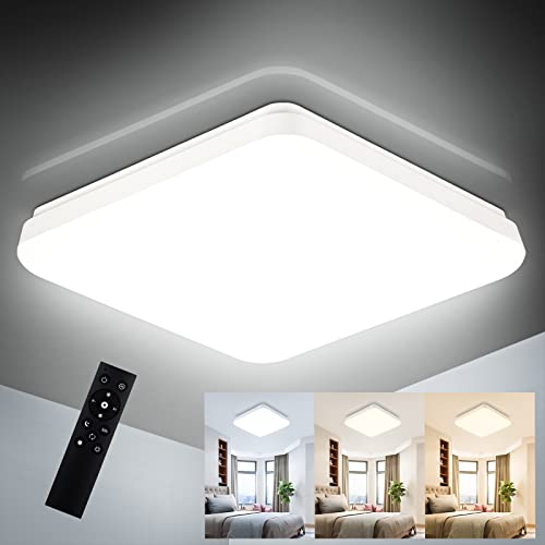 OPPEARL Lámpara LED de Techo Regulable, 36W 3600LM Plafon LED Techo con Mando a Distancia, 3000K-6500K IP54 Resistente al Agua, Lámpara LED para Salón, Baño, Balcón o Pasillo,33 33 CM