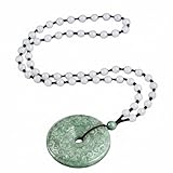 Wyvix Collier avec pendentif en jadéite verte, haricot naturel, boucle de paix, sculpté à la main, motif Ruyi, pierre beignet, amulette, bijoux
