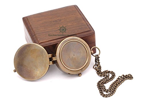 Roorkee Instruments Solid Brass Directional Magnetic Compass Antique Nautical Vintage Quote Engraved With Thoreau's Scripture, Baptism Gifts With Rosewood Case For Son #TOP2