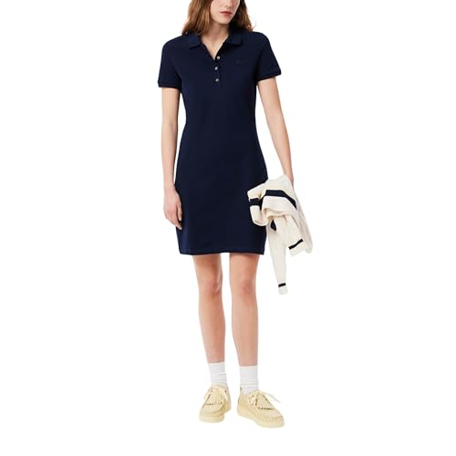 Lacoste Women's Short Sleeve Slim Fit Stretch Pique Polo Dress, Navy Blue, 6