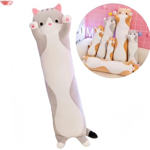 Ziuuihu 抱き枕 猫 ふわふわ もちもち 添い寝枕 高弾力 洗える もこもこ 癒し系 安眠グッズ 妊婦 横向き寝 プレゼント 大人 子供 用 (グレー 50cm)