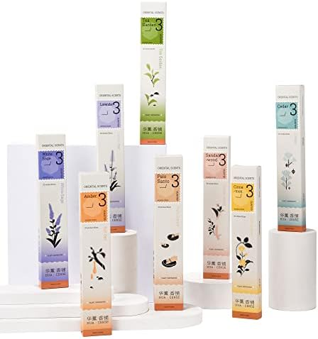 HuaCense 8 Premium Scented Incense Sticks (Non-Bamboo Core), Variety Insence Gift Sets, Lasting 45 Minutes, Included White Sage, Palo Santo, Sandalwood, Cedar, Tea Garden, Amber, Lavender, Cinnamon