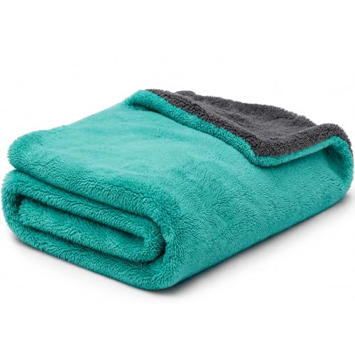 Image of AM Safe-X Premium Microfiber Cleaning Cloth 1200 GSM 40x40cm Aqua Blue & Grey | Ultra Thick Dual-Sided Car Drying Towel | Super Absorbent, Lint-Free & Scratch-Free | Multipurpose Microfiber Cloth