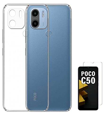 Image of Transparent Soft Silicone TPU Flexible Back Cover Compatible with Poco C50 and Screen Guard