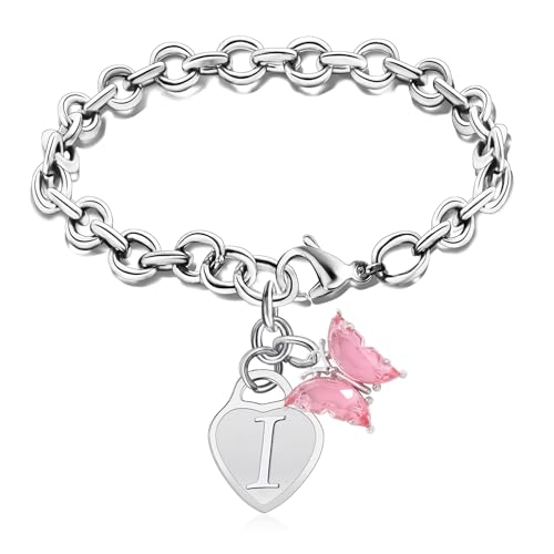 Image of MADHAHEFU Initial Letter Bracelet Gifts For Silver Initial Bracelet For Women Letter A-Z Bracelets Jewelry (I)