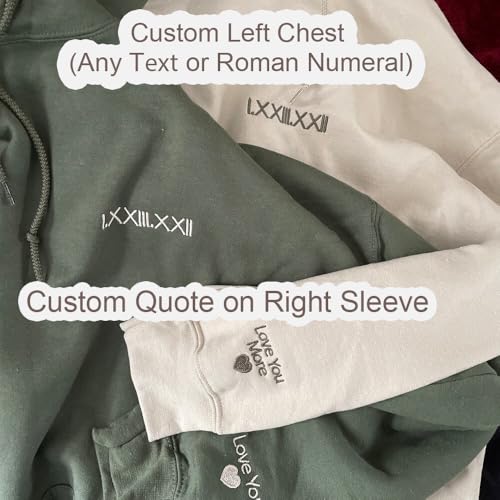 Personalized Embroidered Roman Numeral Unisex Hoodie Sweatshirt with Initials on Sleeve, Matching Couple Sweatshirt, Valentine's Day Gifts For Boyfriend Girlfriend, For Couple3