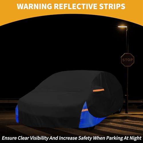 Image of All-Weather Waterproof Car Cover - UV-Resistant Outdoor Full Exterior Protection for Ford Fiesta Sedan 210D-PU Black Blue with Right Side Zipper