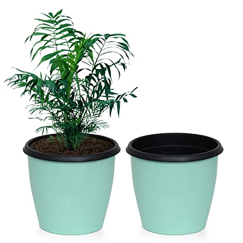 Livzing 10 Inch Self Watering Planter Pots Plastic,Virgin Plastic Pots for Plants, Modern Plant Pot,Outer Colored Pot and Inner Black Pot,Flower Pots for Indoor/Outdoor/Balcony,Blue-Pack of 5