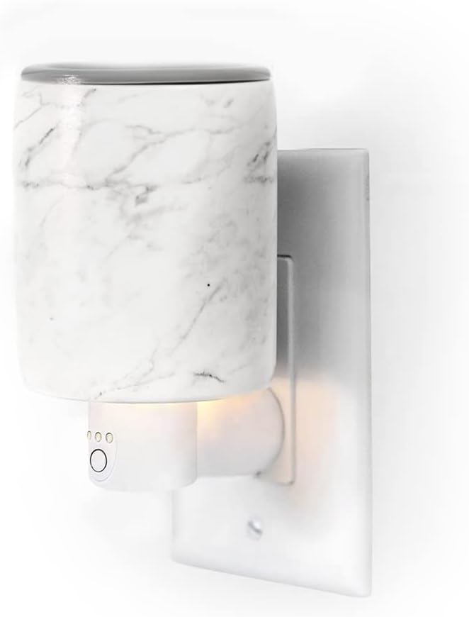 Marble Outlet Timer Warmer for Scented Wax - Compact Ceramic Wall Plug in with Timer - for Home Fragrance - Small with Removable Silicone Dish