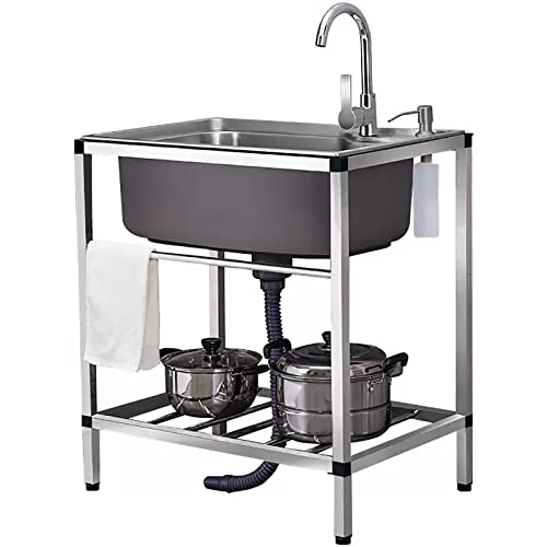 Évier autoportant avec robinets d'eau chaude et froide pour cuisine extérieure