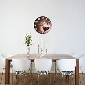 Wine themed wall clock battery operated silent round clock wall decor for home office school 98 inch  urban country home decor