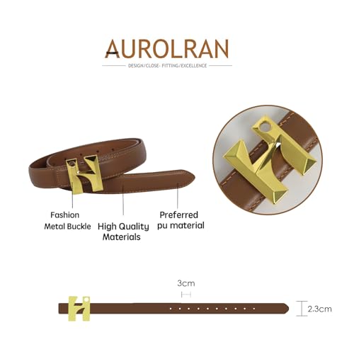 Image of Aurolran Women's Fashion Classic Metal Buckle Leather Belt with Jeans Dress