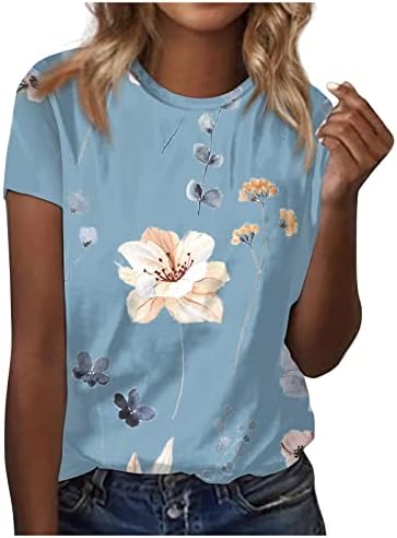 WCJLHA Seaside Short Sleeve Tshirts Women Plus Size Summer Vintage Loose Scoop Neck T Shirt Ruched Thin Comfortable Colorful Tee for Women Blue