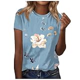WCJLHA Seaside Short Sleeve Tshirts Women Plus Size Summer Vintage Loose Scoop Neck T Shirt Ruched T