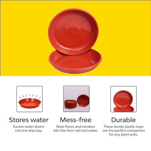 Image of Ocean Mart- Planter Bottom Trays - 10 Pcs (6 * 8 Inch, Red) | Planter Water Drip Trays |Plastic Plant Saucer | Drainage Trays for Home Plants | Sturdy Gamla Pot Trays